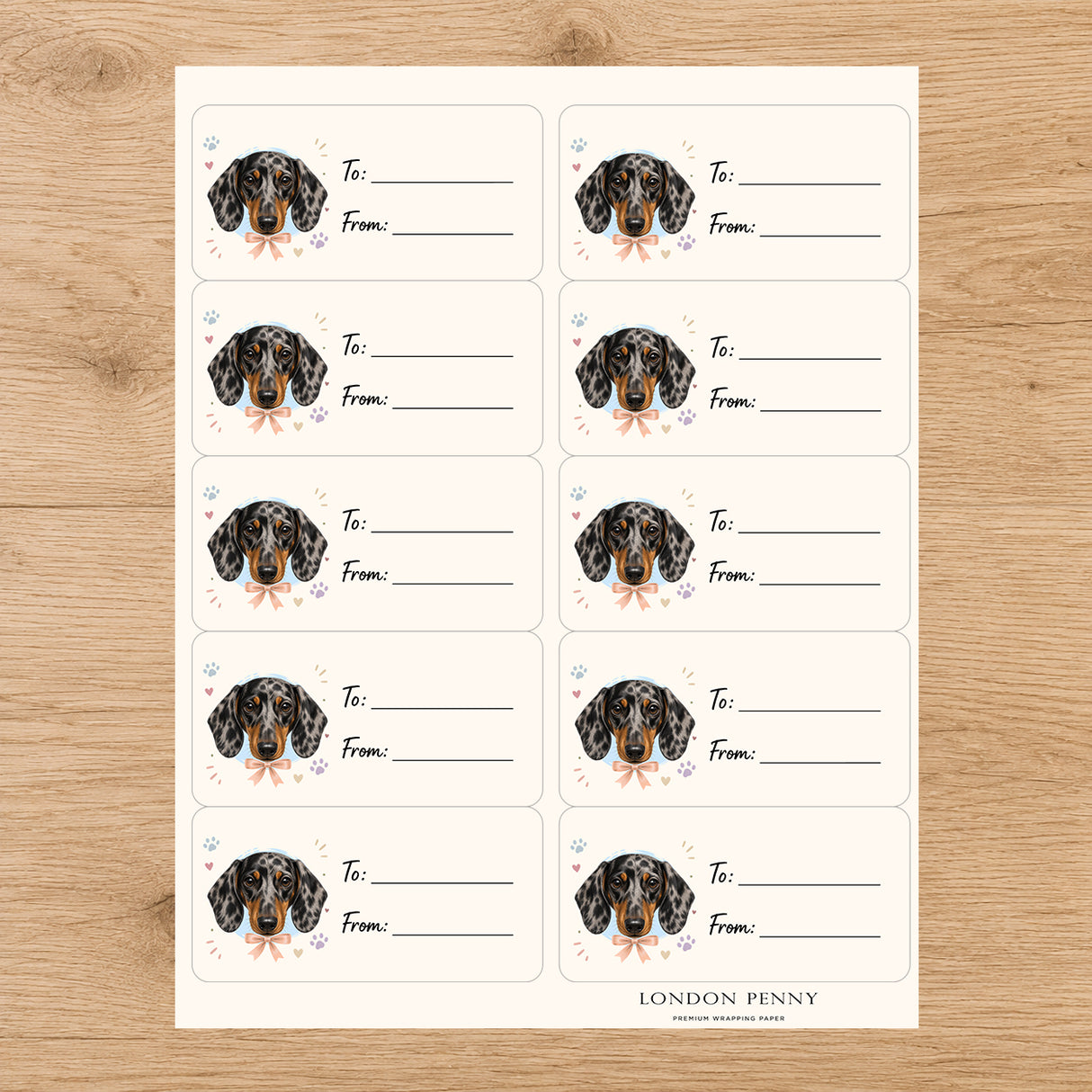 Dachshund Paws & Bows Gift Tag Sticker Sheet