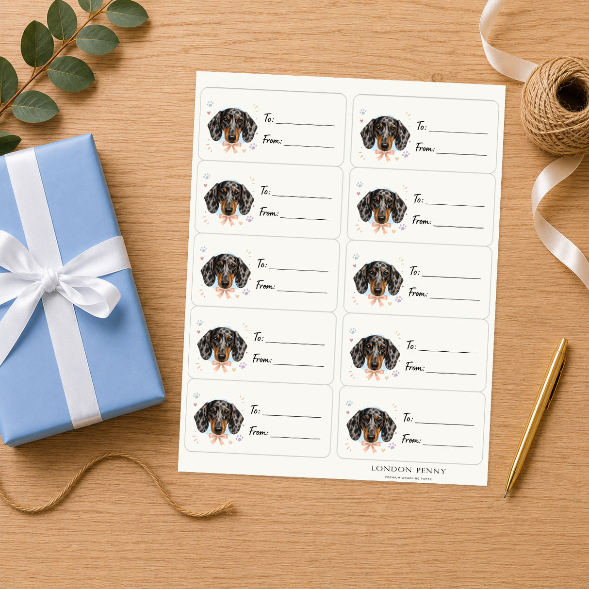 Dachshund Paws & Bows Gift Tag Sticker Sheet