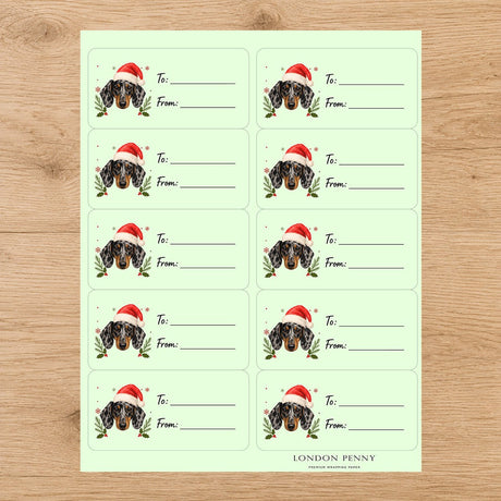 Dachshund Santa Paws Gift Tag Sticker Sheet - London Penny Gift Wrap