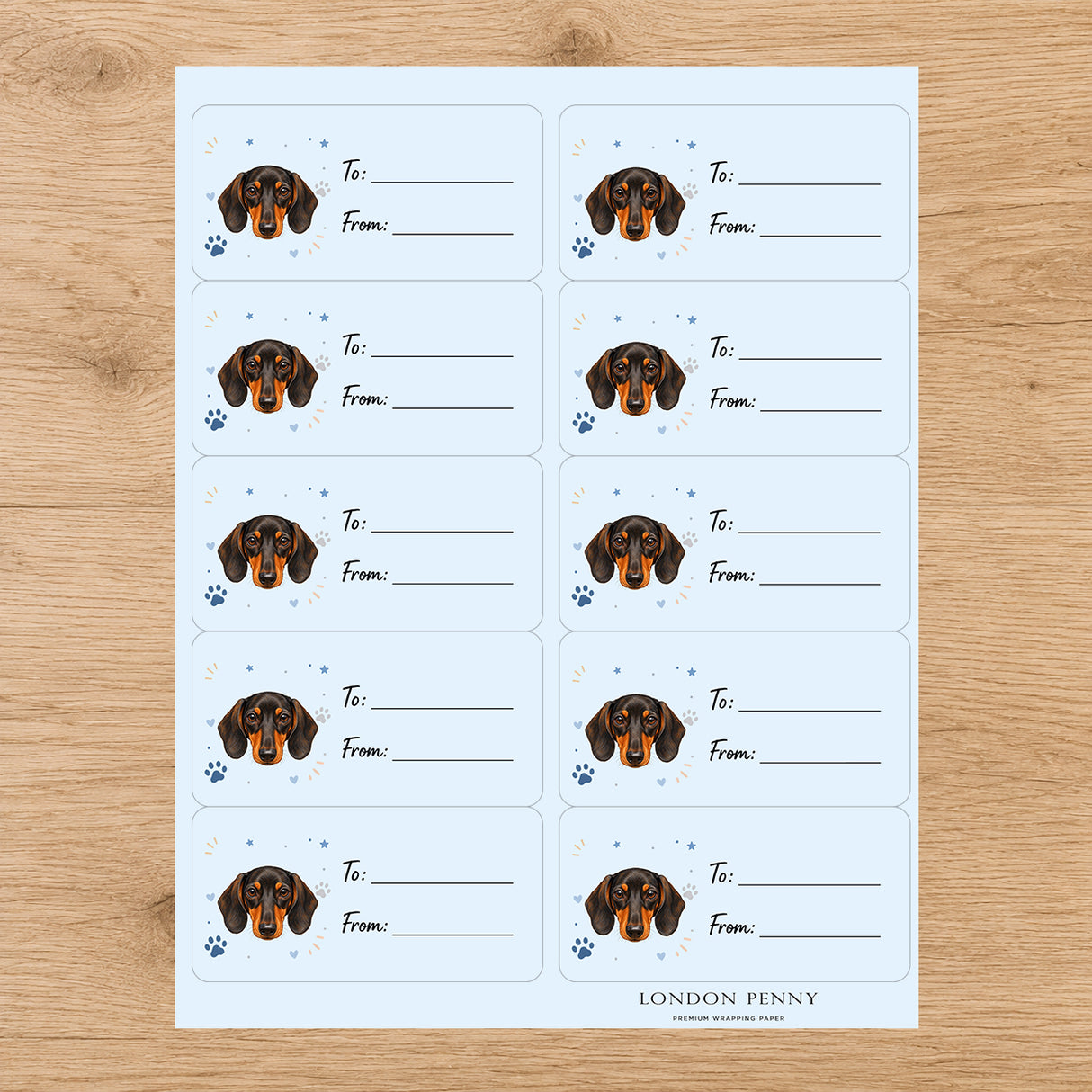 Dachshund Pawprint Wishes Gift Tag Sticker Sheet