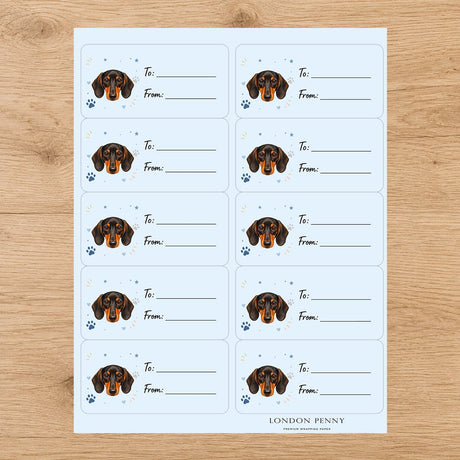 Dachshund Pawprint Wishes Gift Tag Sticker Sheet - London Penny Gift Wrap