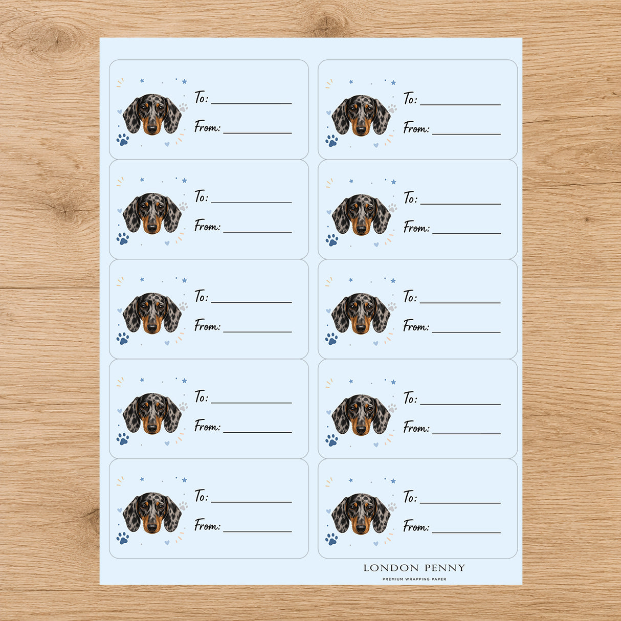 Dachshund Pawprint Wishes Gift Tag Sticker Sheet