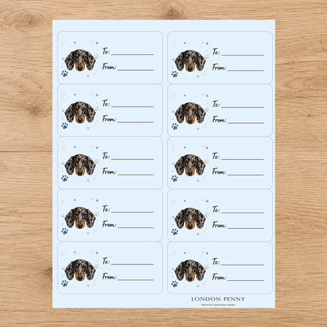 Dachshund Pawprint Wishes Gift Tag Sticker Sheet - London Penny Gift Wrap