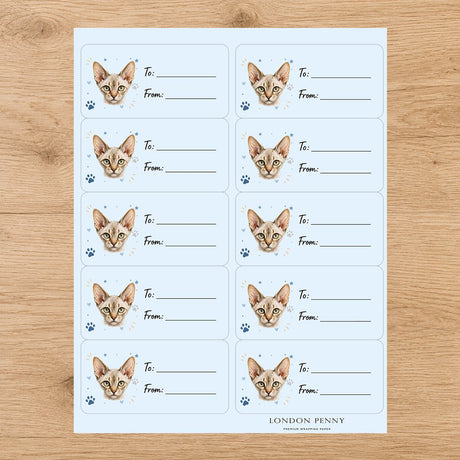 Devon Rex Pawprint Wishes Gift Tag Sticker Sheet - London Penny Gift Wrap