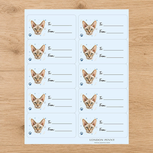 Devon Rex Pawprint Wishes Gift Tag Sticker Sheet - London Penny Gift Wrap