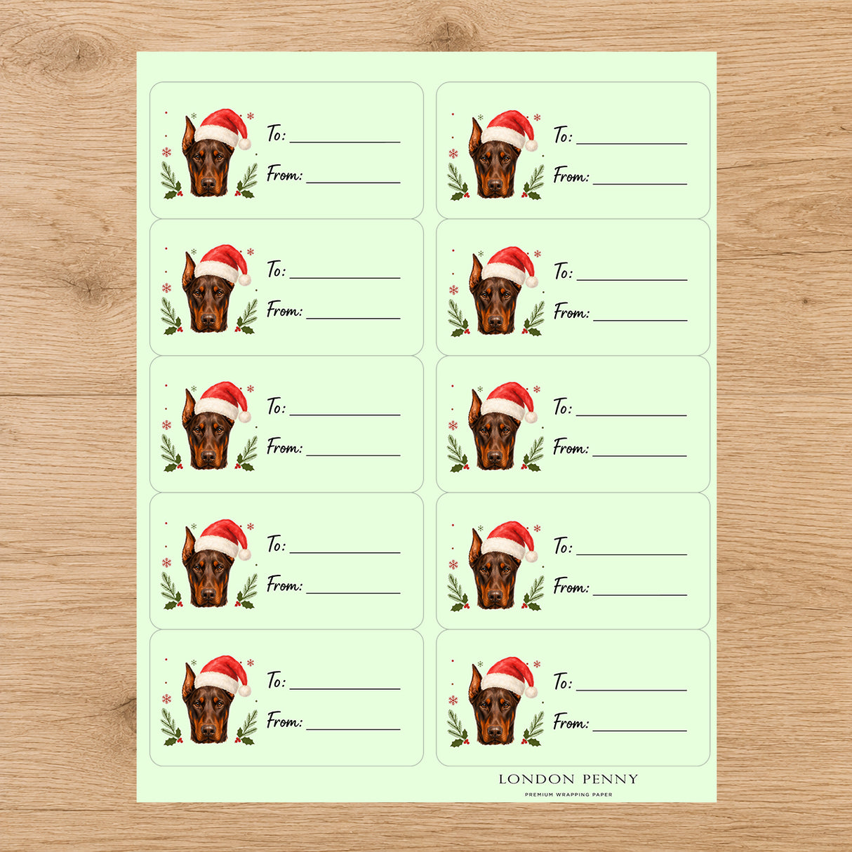 Doberman Pinscher Santa Paws Gift Tag Sticker Sheet