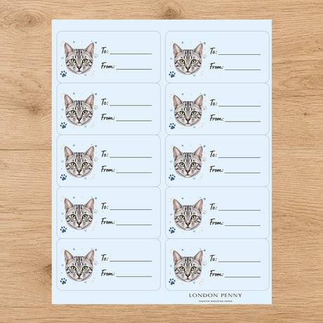 Egyptian Mau Pawprint Wishes Gift Tag Sticker Sheet - London Penny Gift Wrap