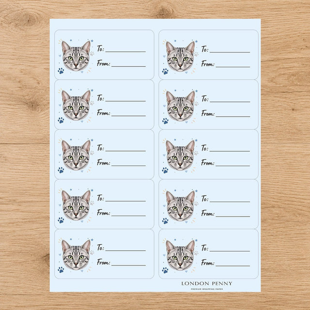 Egyptian Mau Pawprint Wishes Gift Tag Sticker Sheet - London Penny Gift Wrap
