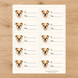 English Bulldog Paws & Bows Gift Tag Sticker Sheet