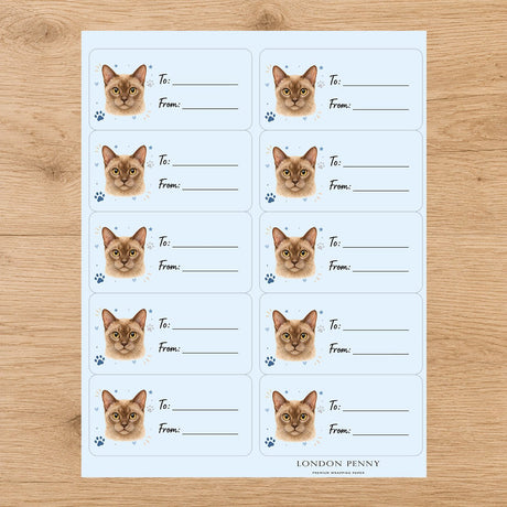 European Burmese Pawprint Wishes Gift Tag Sticker Sheet - London Penny Gift Wrap