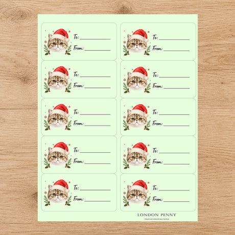 Exotic Shorthair Santa Paws Gift Tag Sticker Sheet - London Penny Gift Wrap