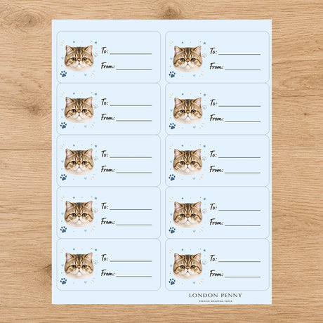 Exotic Shorthair Pawprint Wishes Gift Tag Sticker Sheet - London Penny Gift Wrap