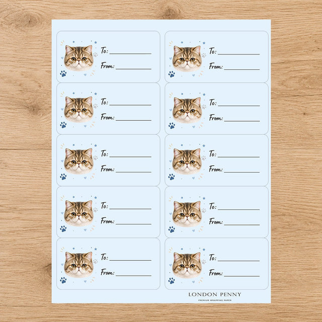 Exotic Shorthair Pawprint Wishes Gift Tag Sticker Sheet - London Penny Gift Wrap
