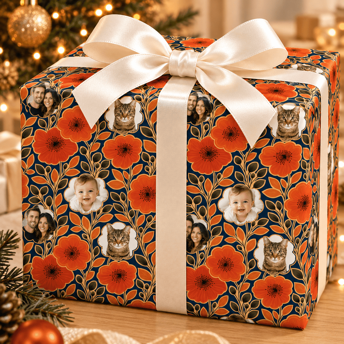 Personalized Amber Petal Radiance Wrapping Paper | Custom Gift Wrap - London Penny Gift Wrap