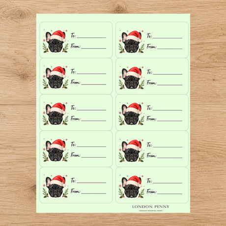French Bulldog Santa Paws Gift Tag Sticker Sheet - London Penny Gift Wrap