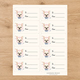 French Bulldog Paws & Bows Gift Tag Sticker Sheet