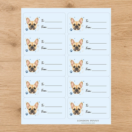 French Bulldog Pawprint Wishes Gift Tag Sticker Sheet - London Penny Gift Wrap