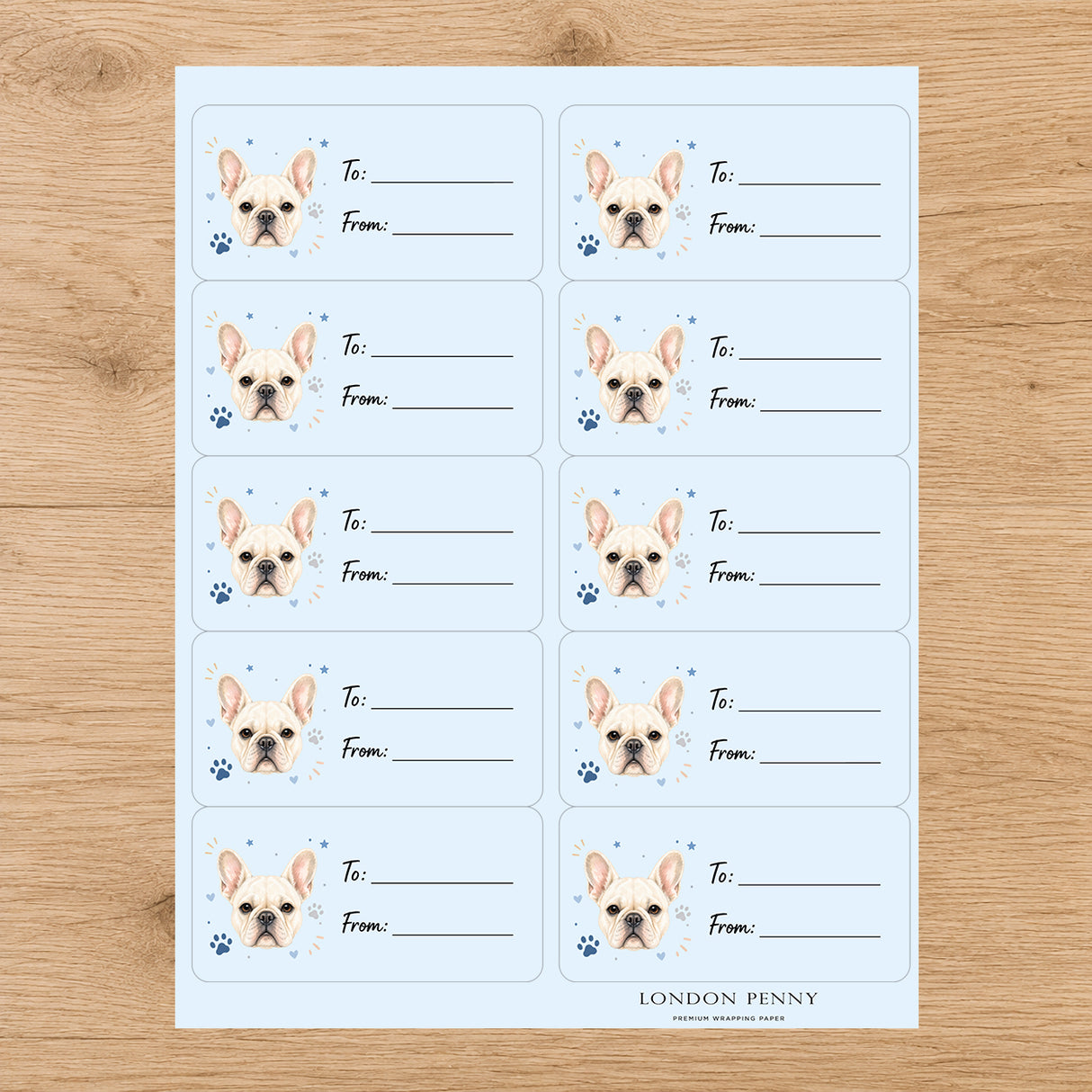 French Bulldog Pawprint Wishes Gift Tag Sticker Sheet