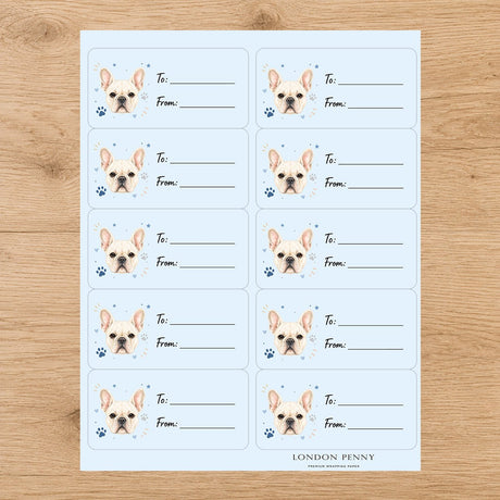 French Bulldog Pawprint Wishes Gift Tag Sticker Sheet - London Penny Gift Wrap