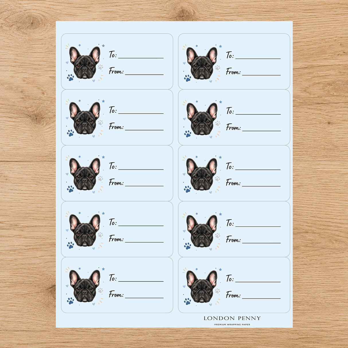 French Bulldog Pawprint Wishes Gift Tag Sticker Sheet