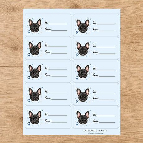 French Bulldog Pawprint Wishes Gift Tag Sticker Sheet - London Penny Gift Wrap