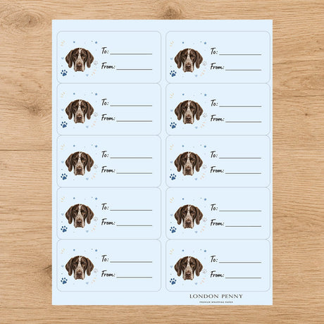 German Shorthaired Pointer Pawprint Wishes Gift Tag Sticker Sheet - London Penny Gift Wrap