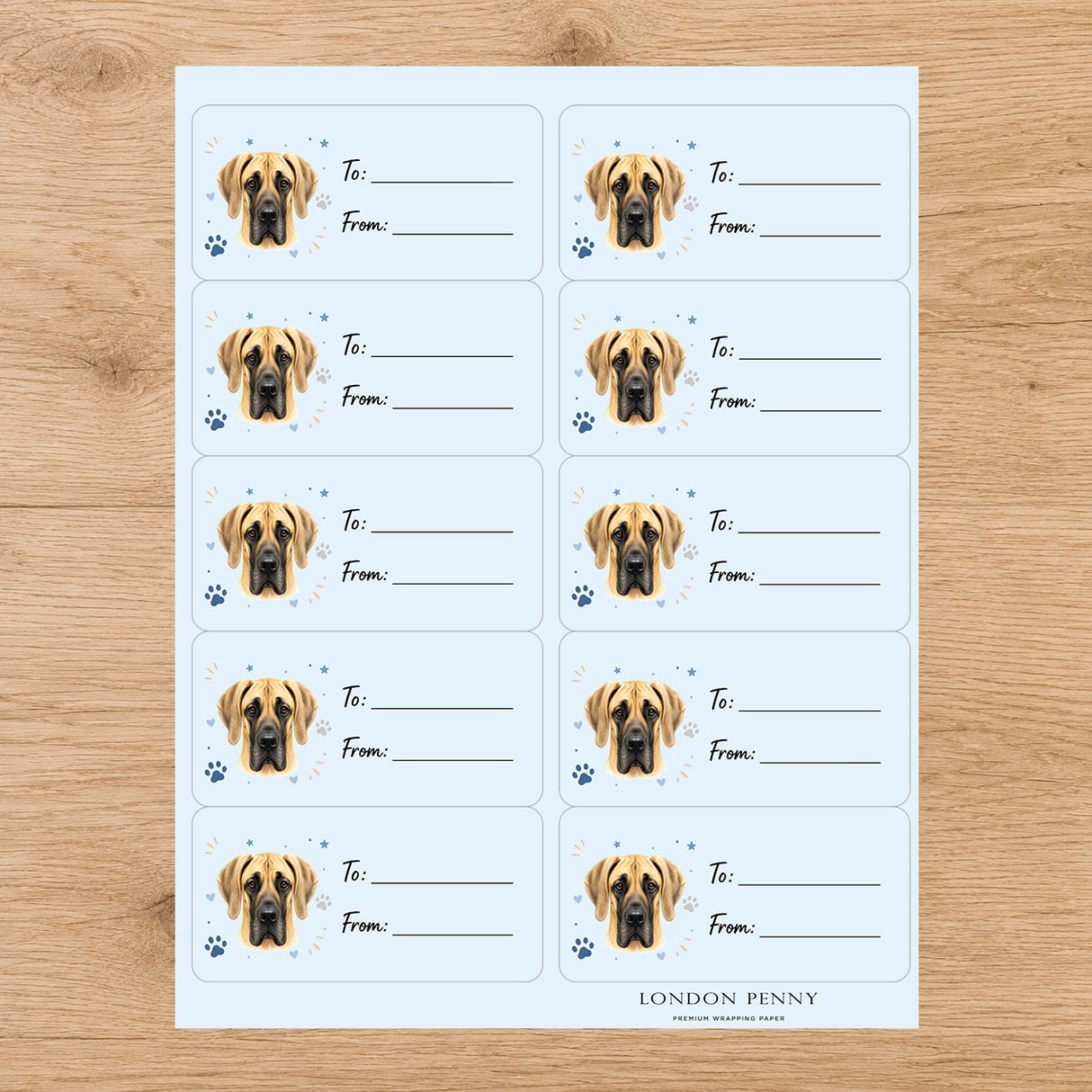 Great Dane  Pawprint Wishes Gift Tag Sticker Sheet