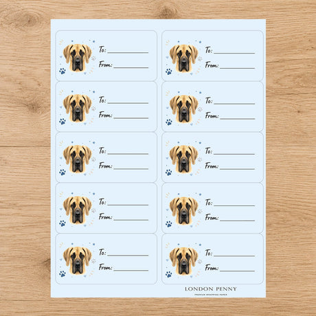 Great Dane Pawprint Wishes Gift Tag Sticker Sheet - London Penny Gift Wrap