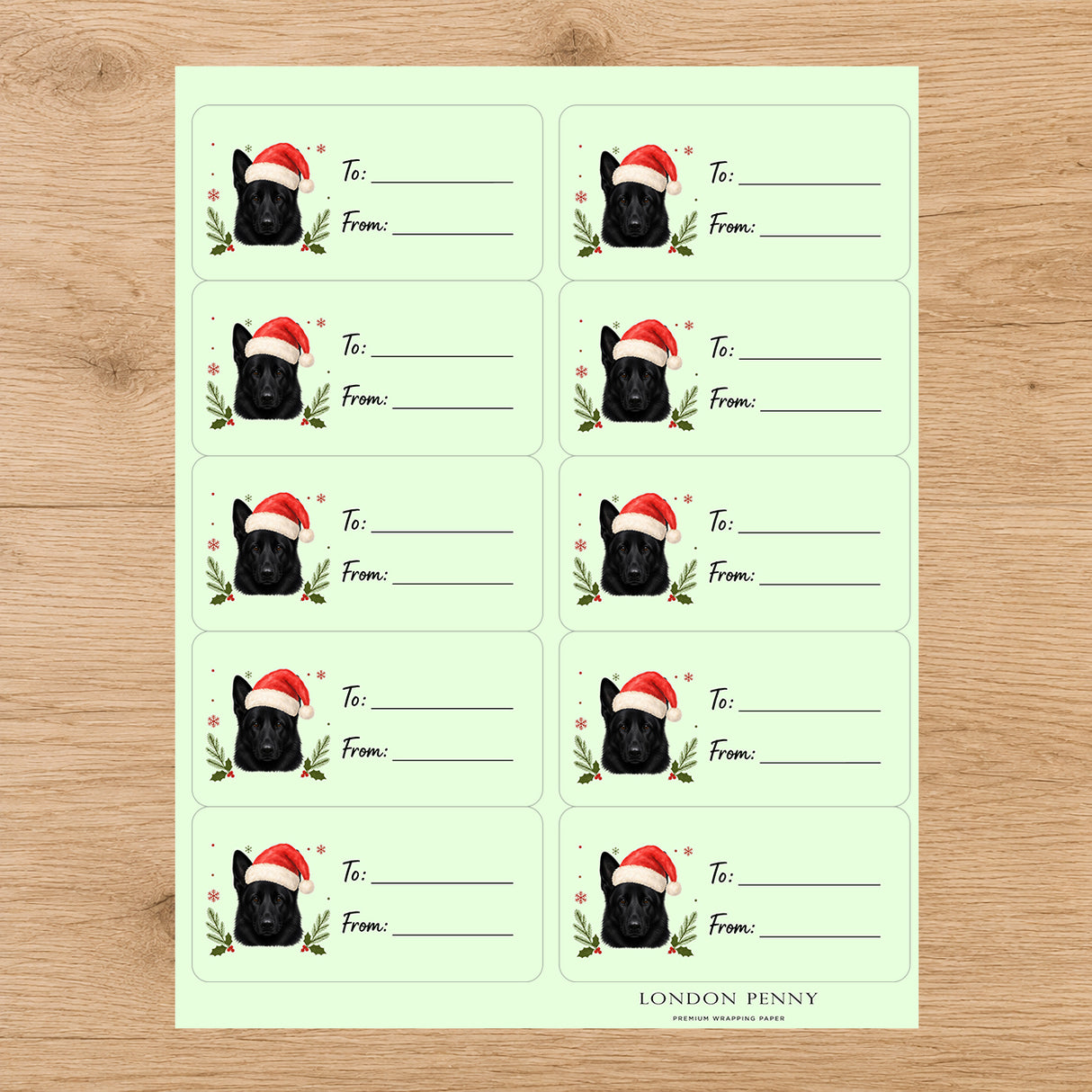 German Shepherd Santa Paws Gift Tag Sticker Sheet