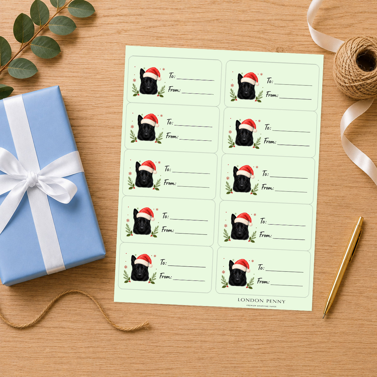 German Shepherd Santa Paws Gift Tag Sticker Sheet