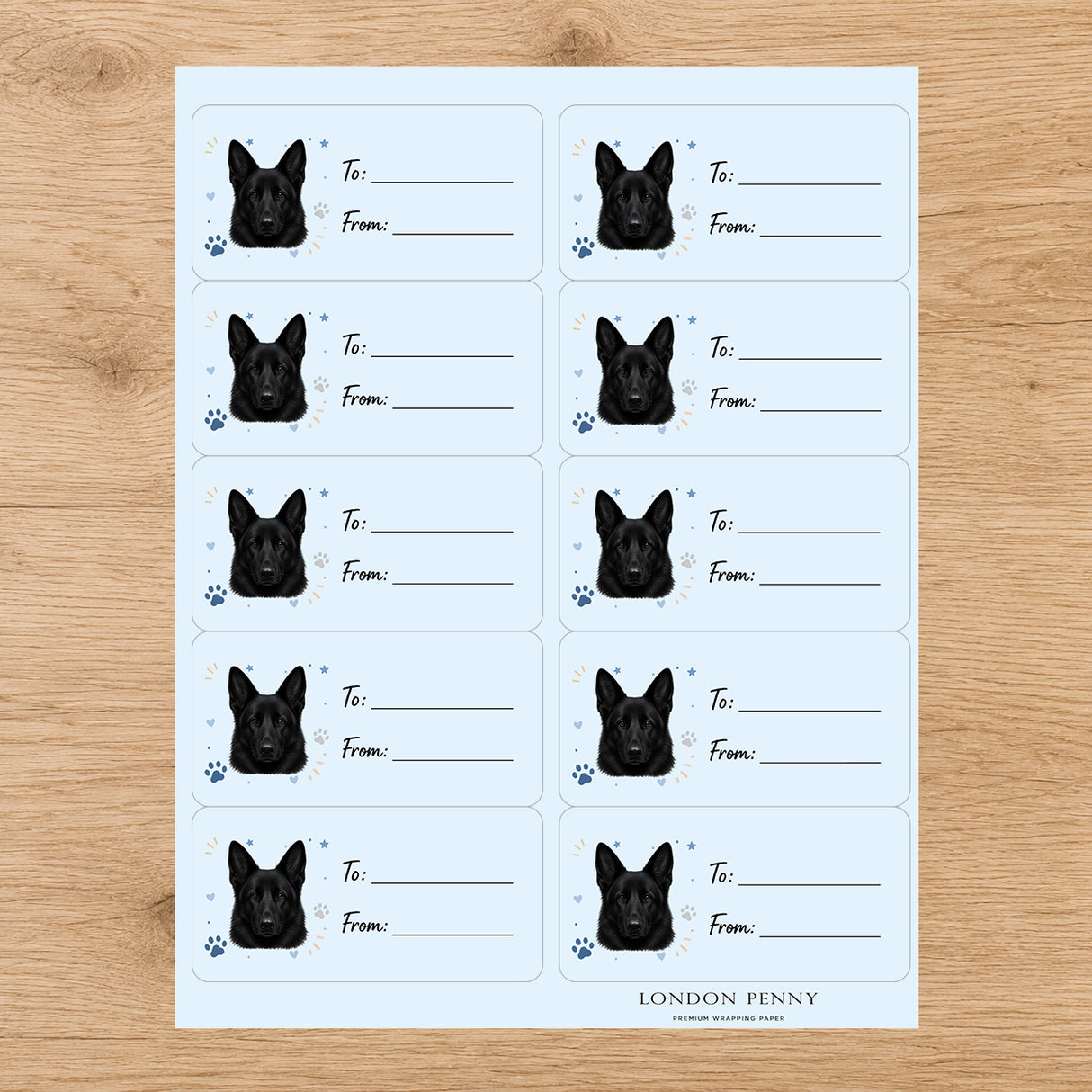 German Shepherd Pawprint Wishes Gift Tag Sticker Sheet