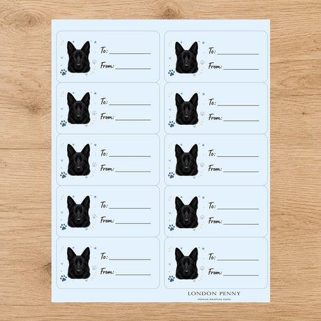 German Shepherd Pawprint Wishes Gift Tag Sticker Sheet - London Penny Gift Wrap