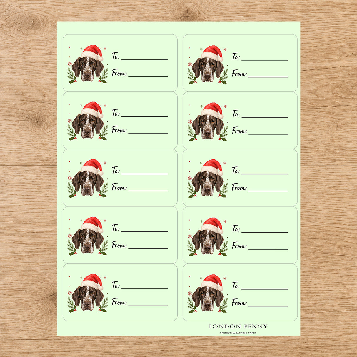 German Shorthaired Pointer Santa Paws Gift Tag Sticker Sheet