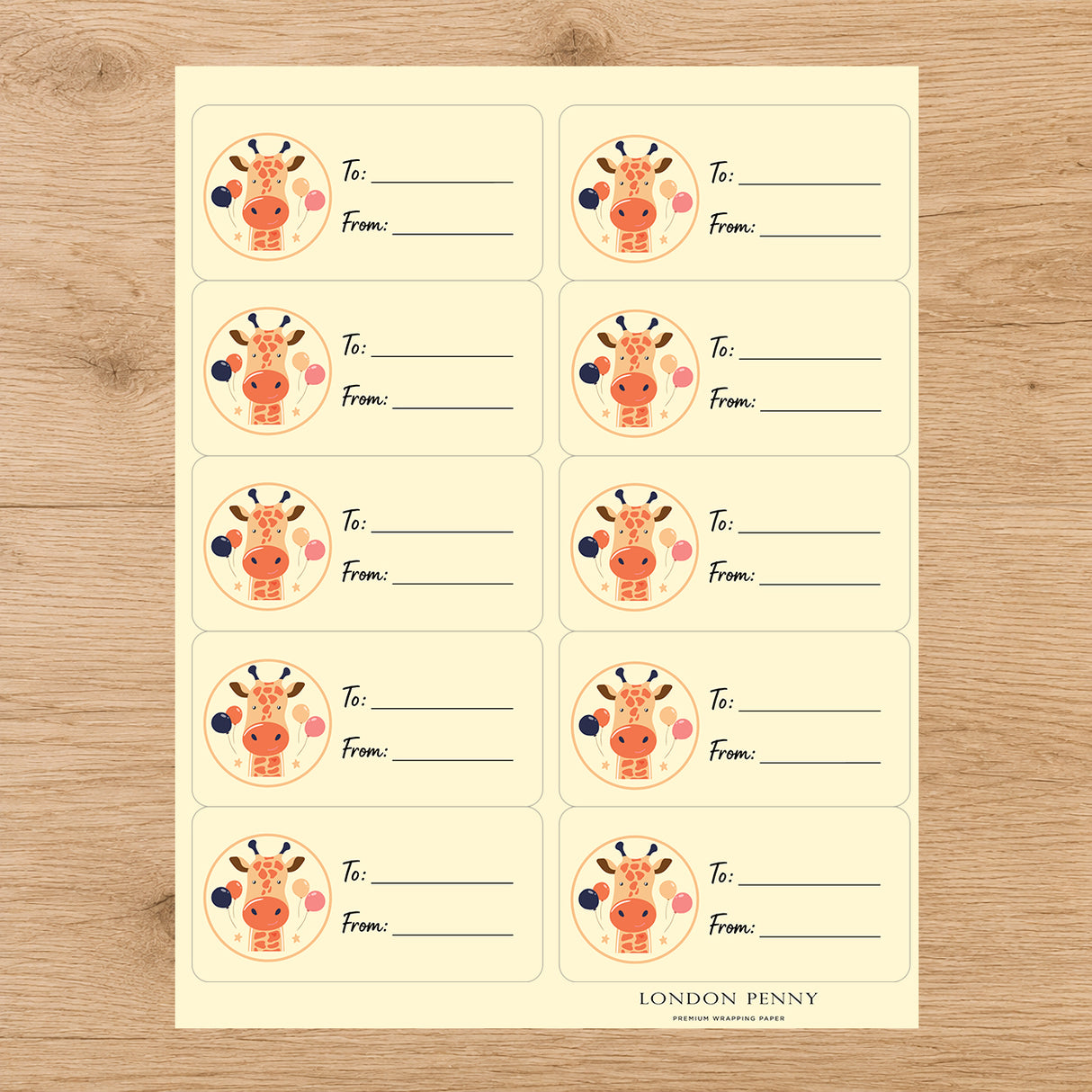 Giraffe Balloon Party Gift Tag Sticker Sheet