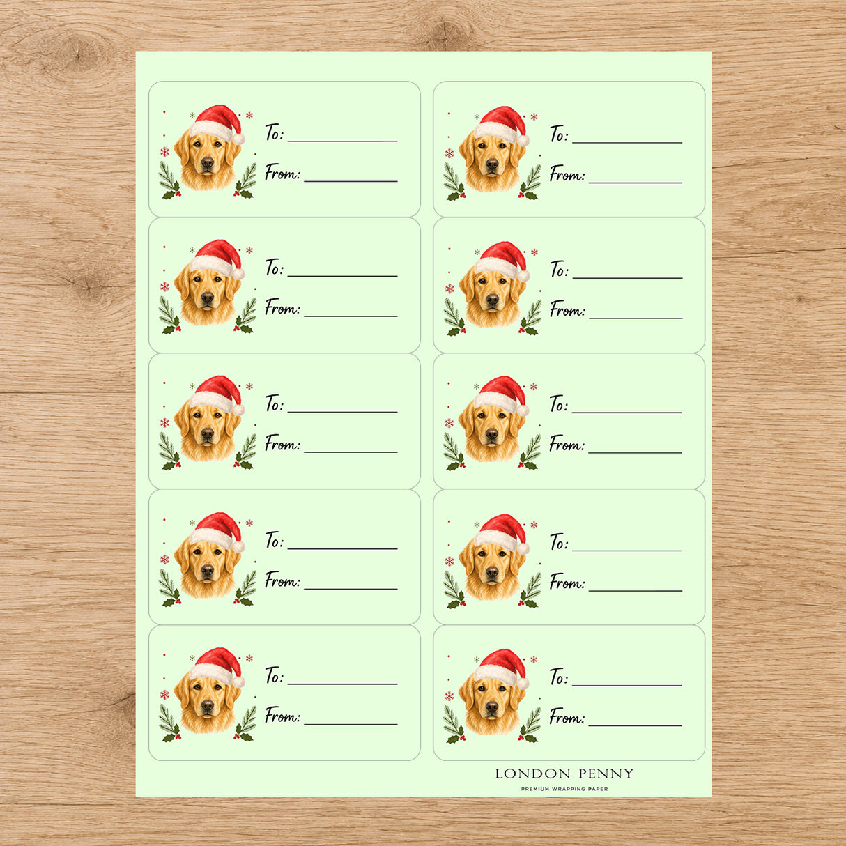 Golden Retriever Santa Paws Gift Tag Sticker Sheet