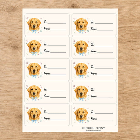 Golden Retriever Paws & Bows Gift Tag Sticker Sheet - London Penny Gift Wrap