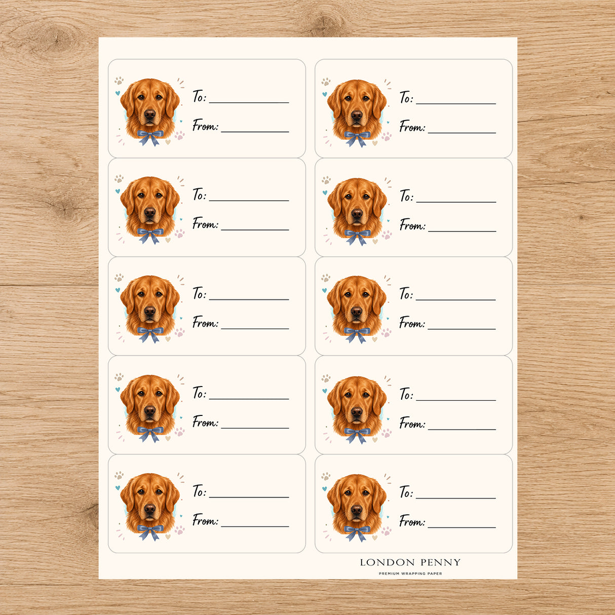 Golden Retriever Paws & Bows Gift Tag Sticker Sheet