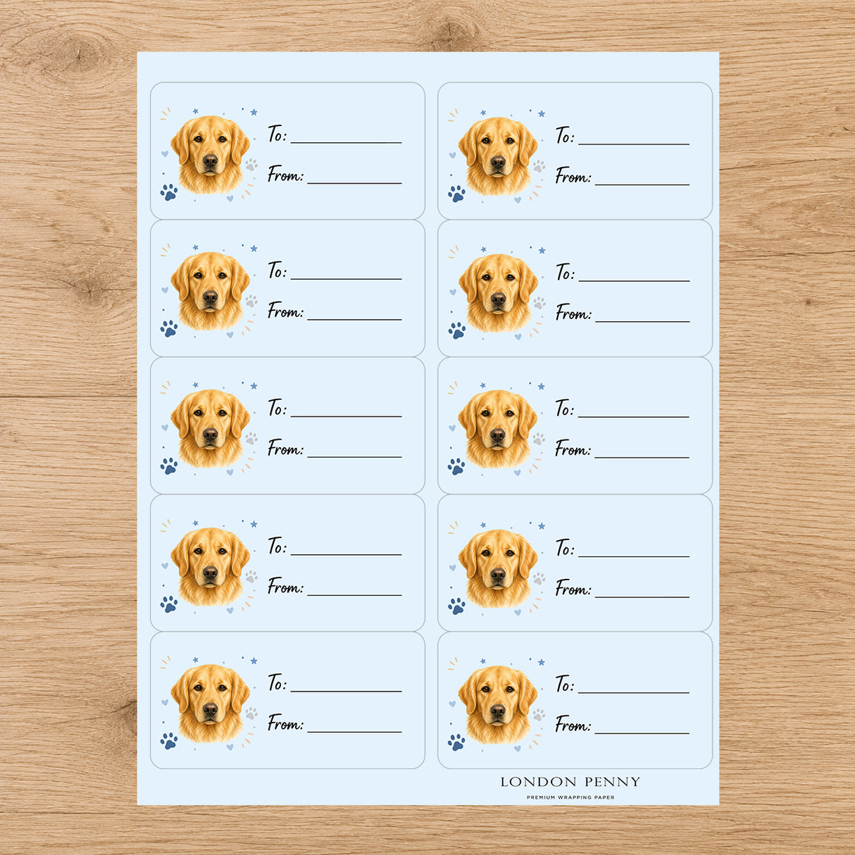 Golden Retriever Pawprint Wishes Gift Tag Sticker Sheet