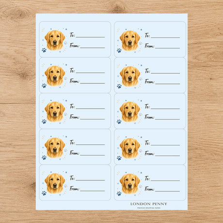 Golden Retriever Pawprint Wishes Gift Tag Sticker Sheet - London Penny Gift Wrap