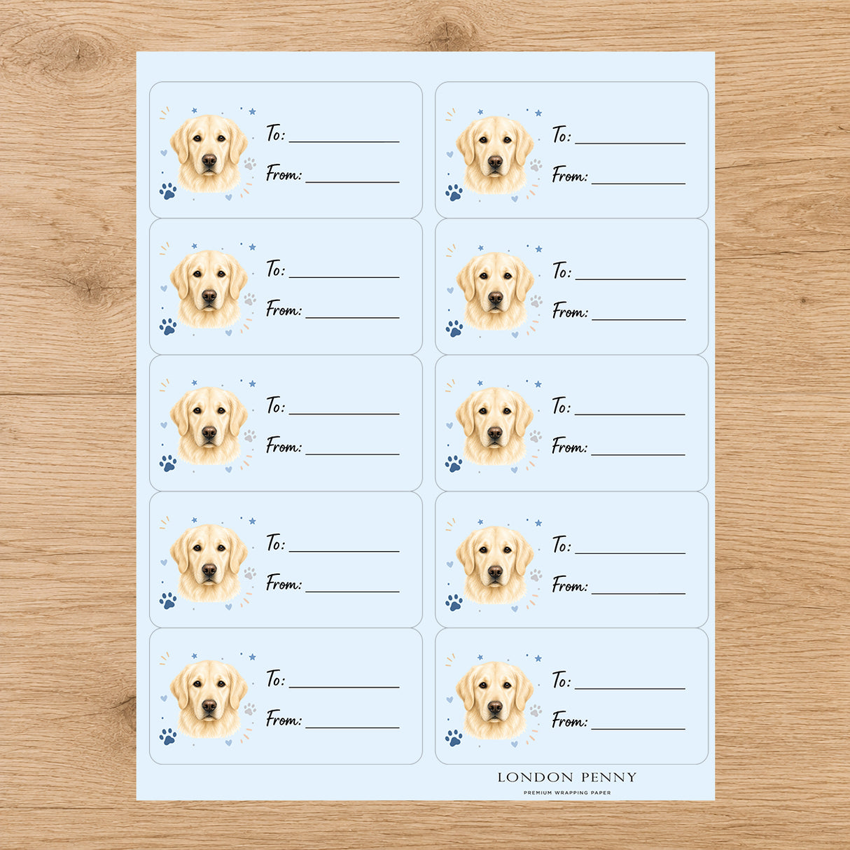Golden Retriever Pawprint Wishes Gift Tag Sticker Sheet