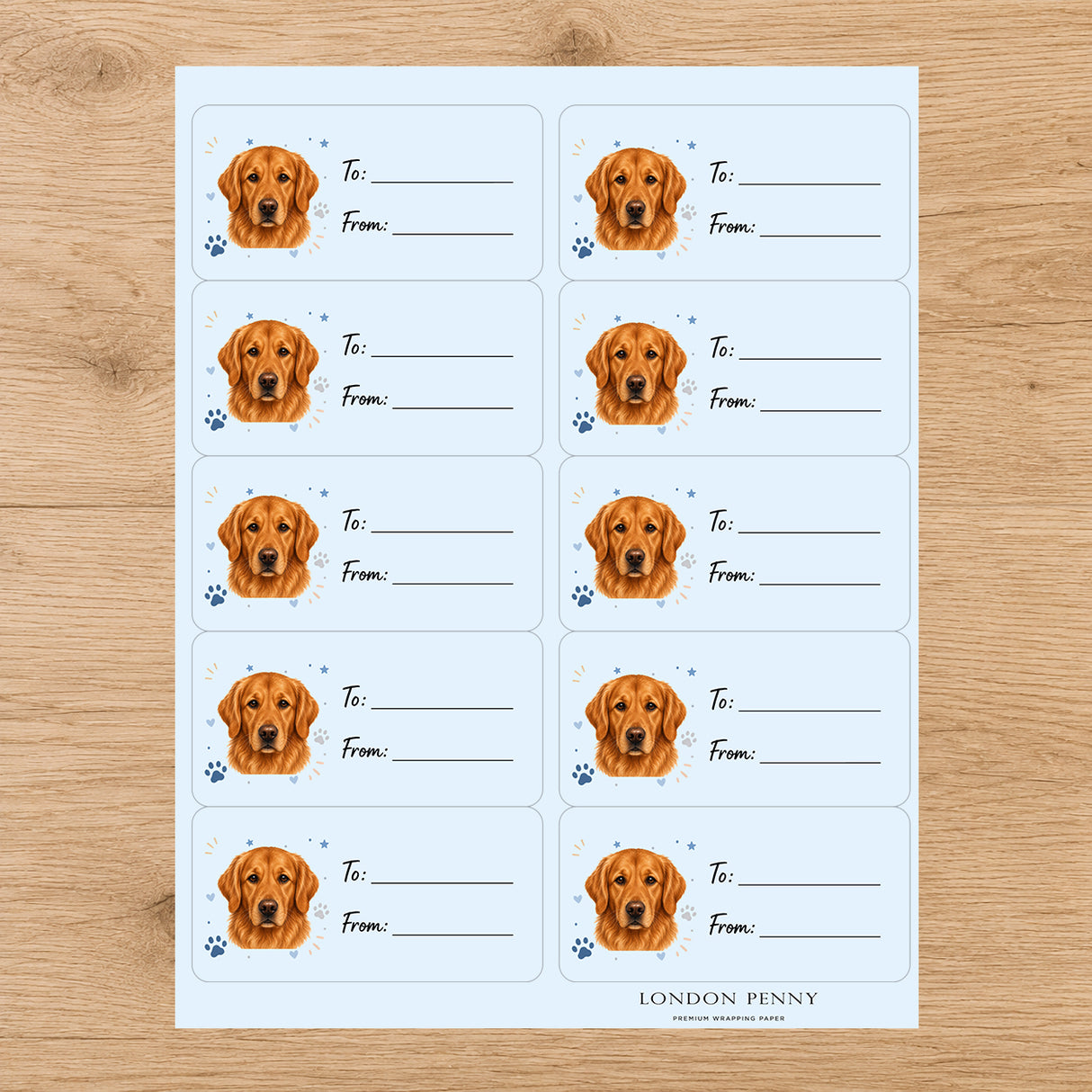Golden Retriever Pawprint Wishes Gift Tag Sticker Sheet