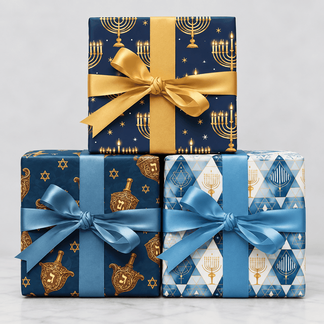 Hanukkah Inspired Gift Wrap Bundle - 3 Roll Set - London Penny Gift Wrap
