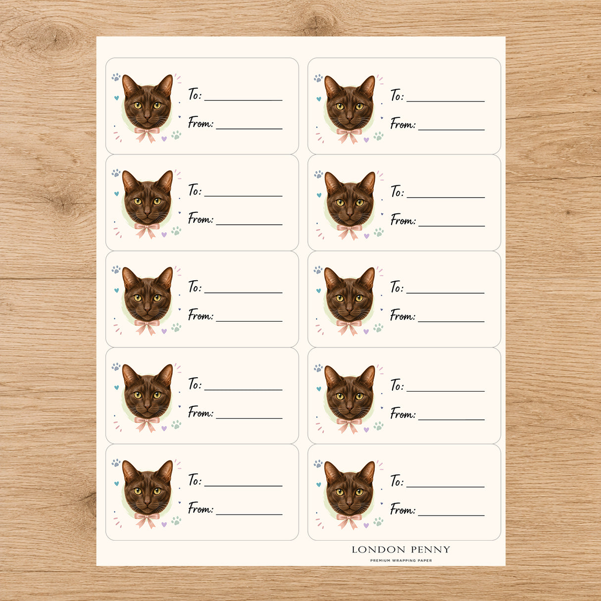Havana Brown Purrfectly Yours Gift Tag Sticker Sheet