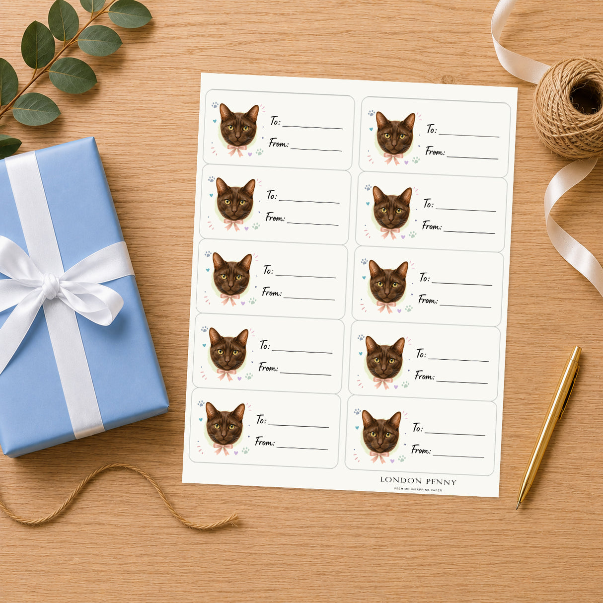 Havana Brown Purrfectly Yours Gift Tag Sticker Sheet