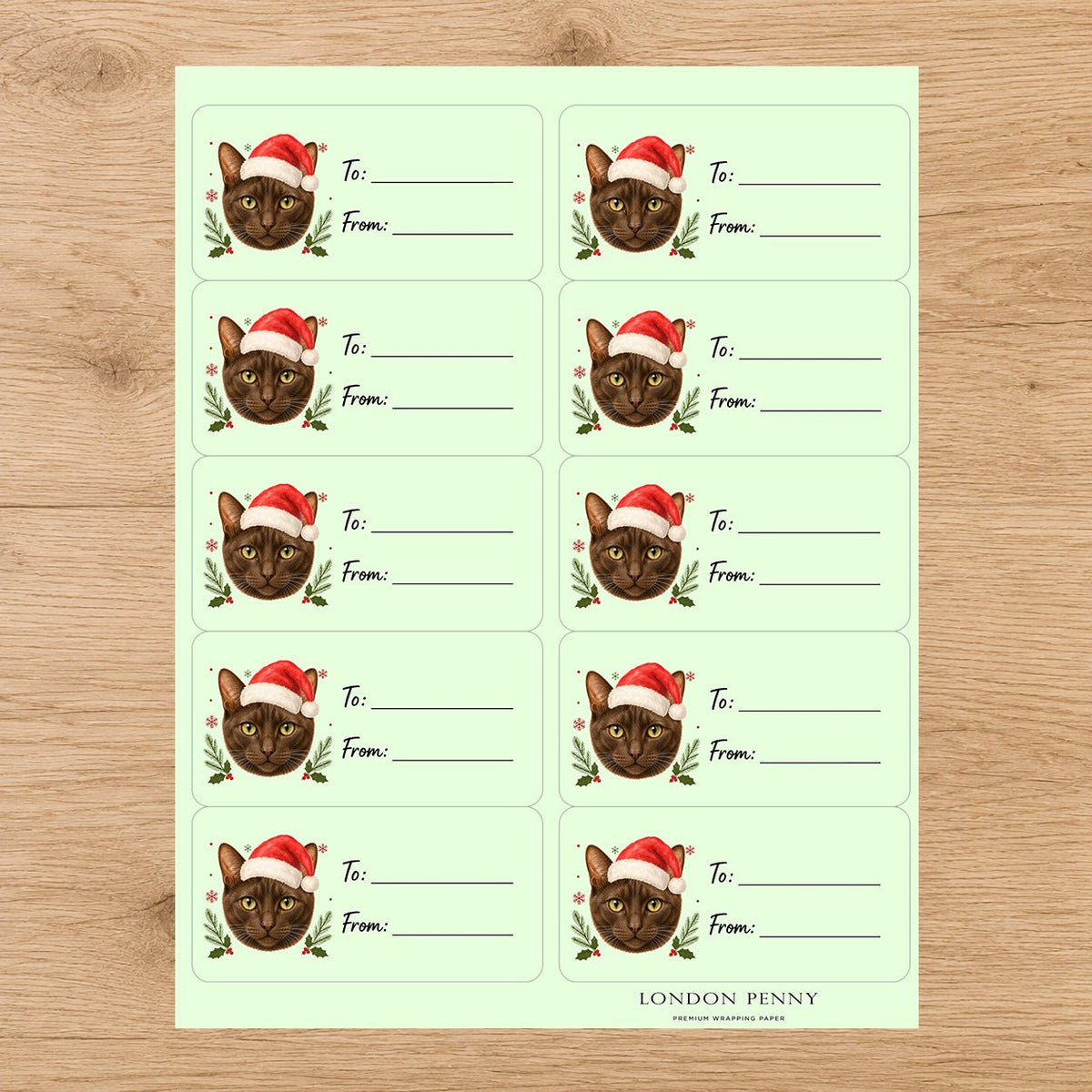 Havana Brown Santa Paws Gift Tag Sticker Sheet - London Penny Gift Wrap