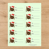 Havana Brown Santa Paws Gift Tag Sticker Sheet - London Penny Gift Wrap