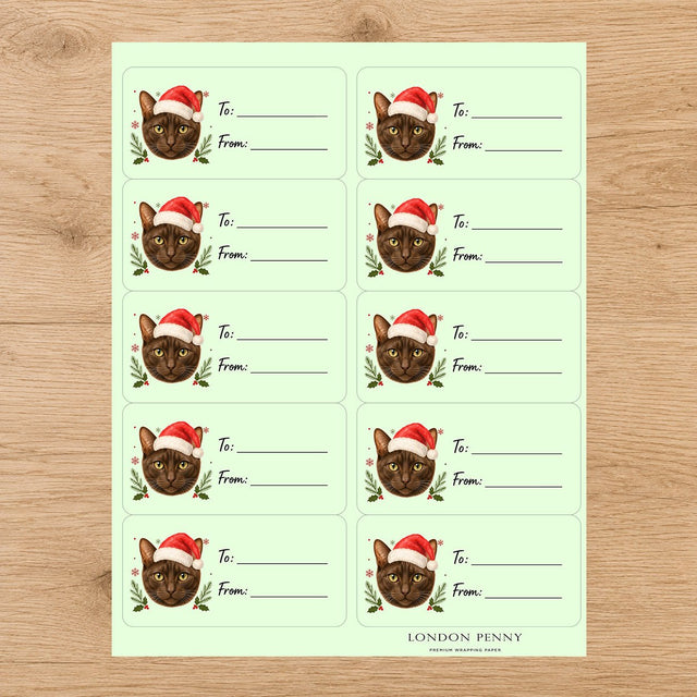 Havana Brown Santa Paws Gift Tag Sticker Sheet - London Penny Gift Wrap