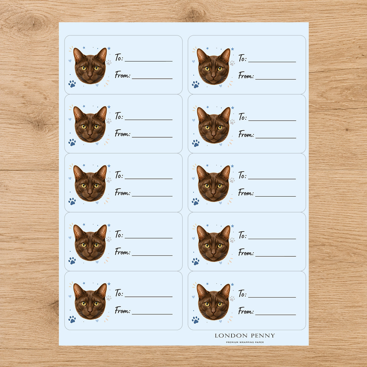 Havana Brown Pawprint Wishes Gift Tag Sticker Sheet