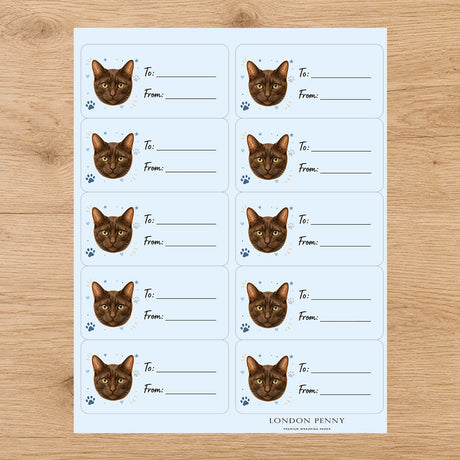 Havana Brown Pawprint Wishes Gift Tag Sticker Sheet - London Penny Gift Wrap