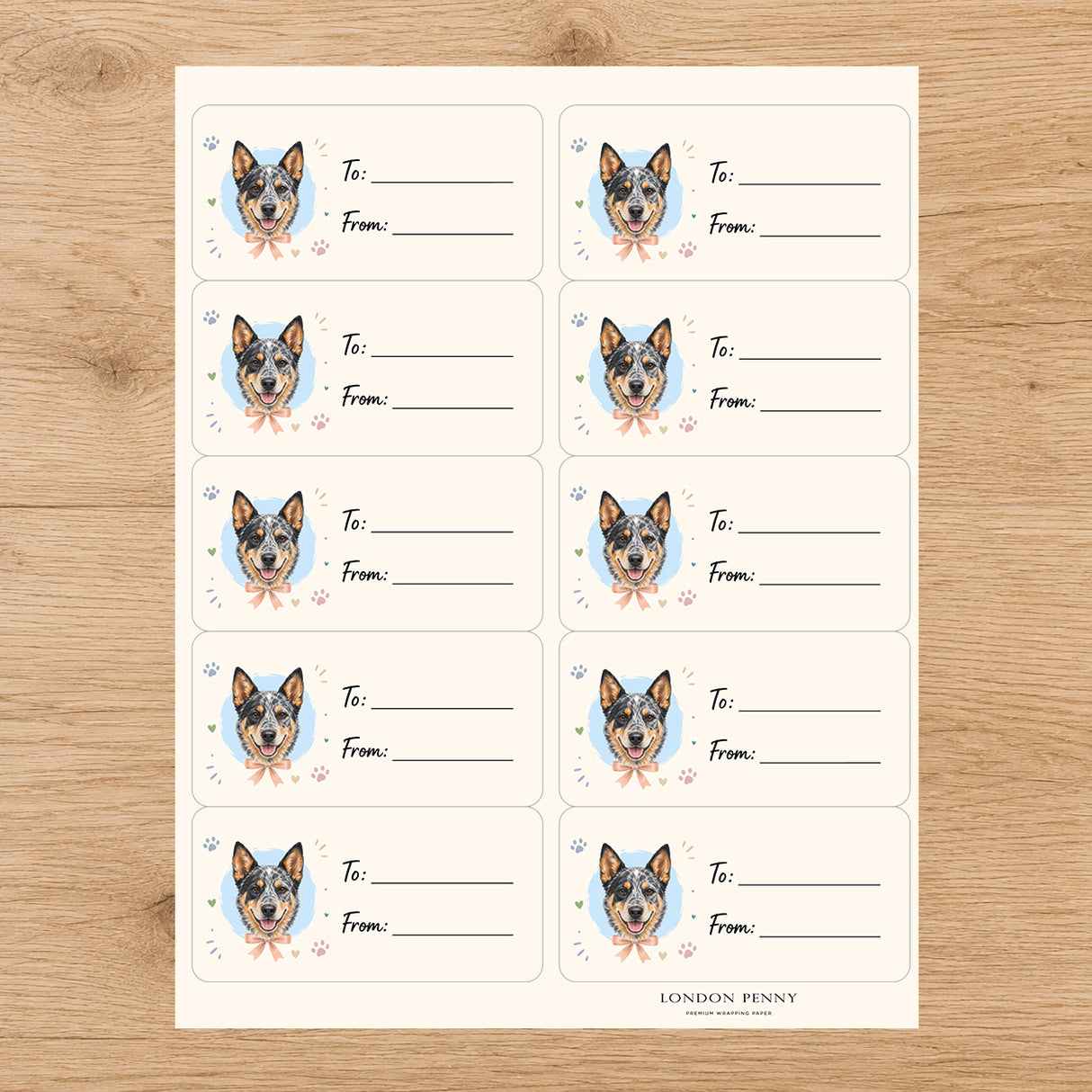 Heeler Paws & Bows Gift Tag Sticker Sheet